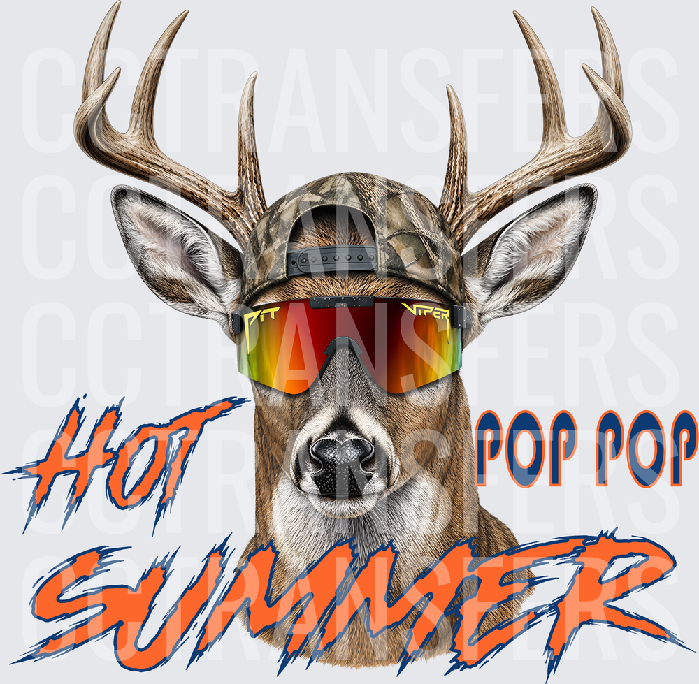 Hot Summer Pop Pop Buck With Camo Hat And Sunglasses (DTF)
