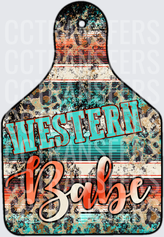 Western Babe Cow Tag Leopard Serape Turquoise (DTF)