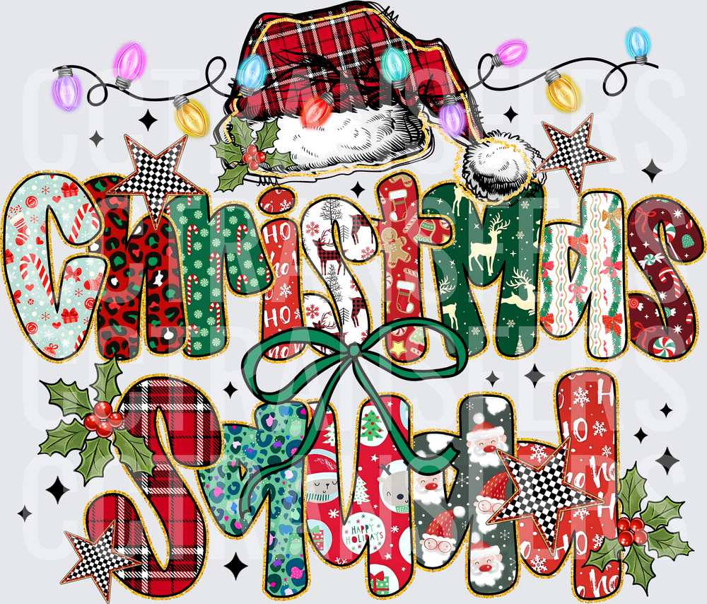 Christmas Squad Patchwork Holiday Lights Santa Hat (DTF)
