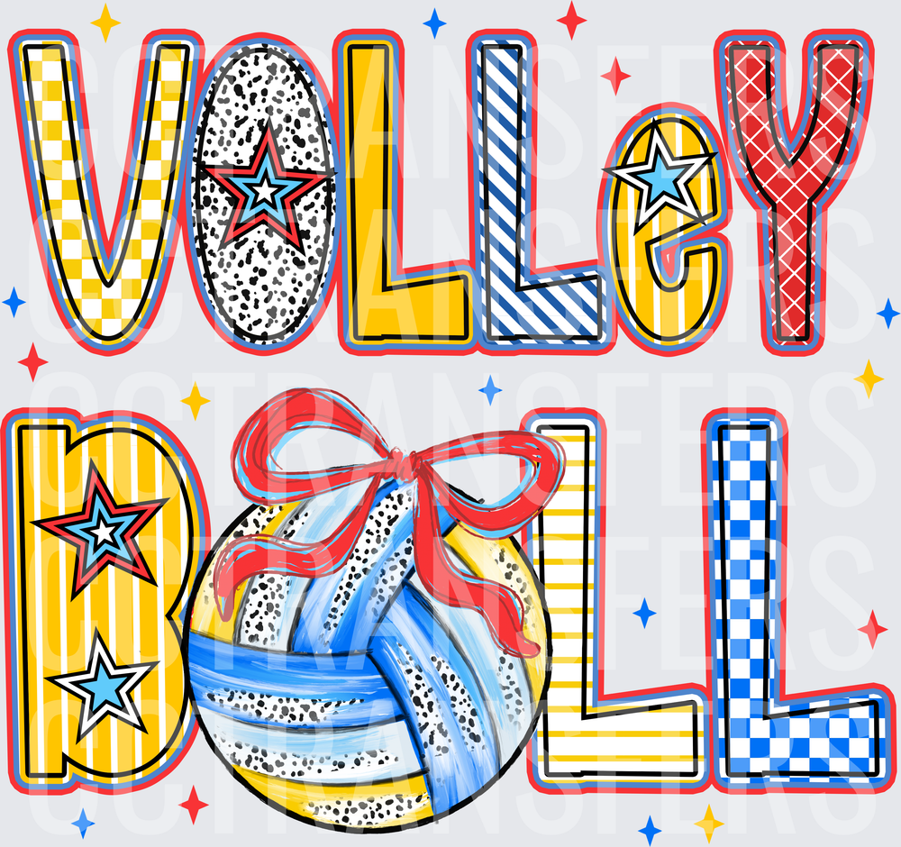 Volleyball Patterned Letters with Bow Ball Stars DTF