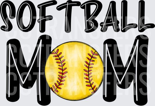 Softball Mom Yellow Ball Red Stitching Graphic (DTF)