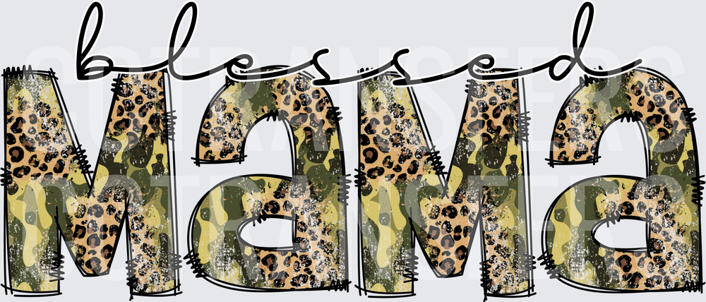 Blessed Mama Camo Leopard Print Bold Letters (DTF)