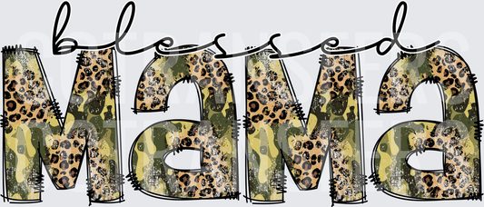 Blessed Mama Camo Leopard Print Bold Letters (DTF)