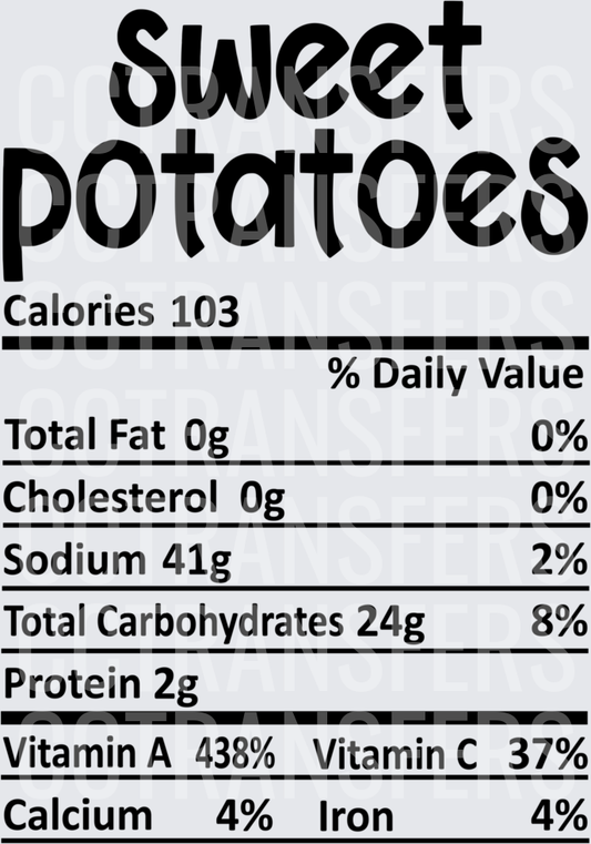 Sweet Potatoes Nutrition Facts Label (DTF)