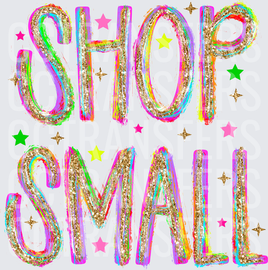Shop Small Glitter Rainbow Star Typography (DTF)
