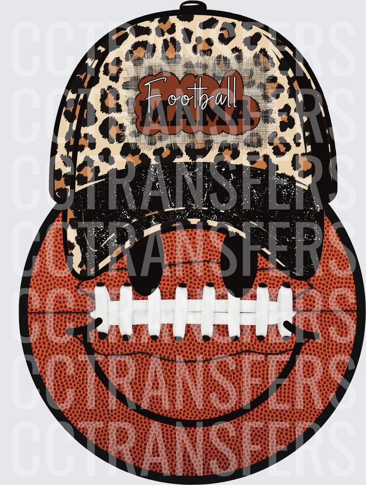 Football Mama Smiley Face Football Leopard Hat (DTF)