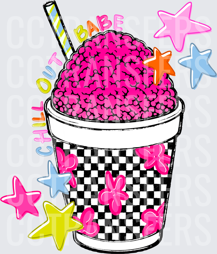 Chill Out Babe Snow Cone Checkered Cup Stars (DTF)
