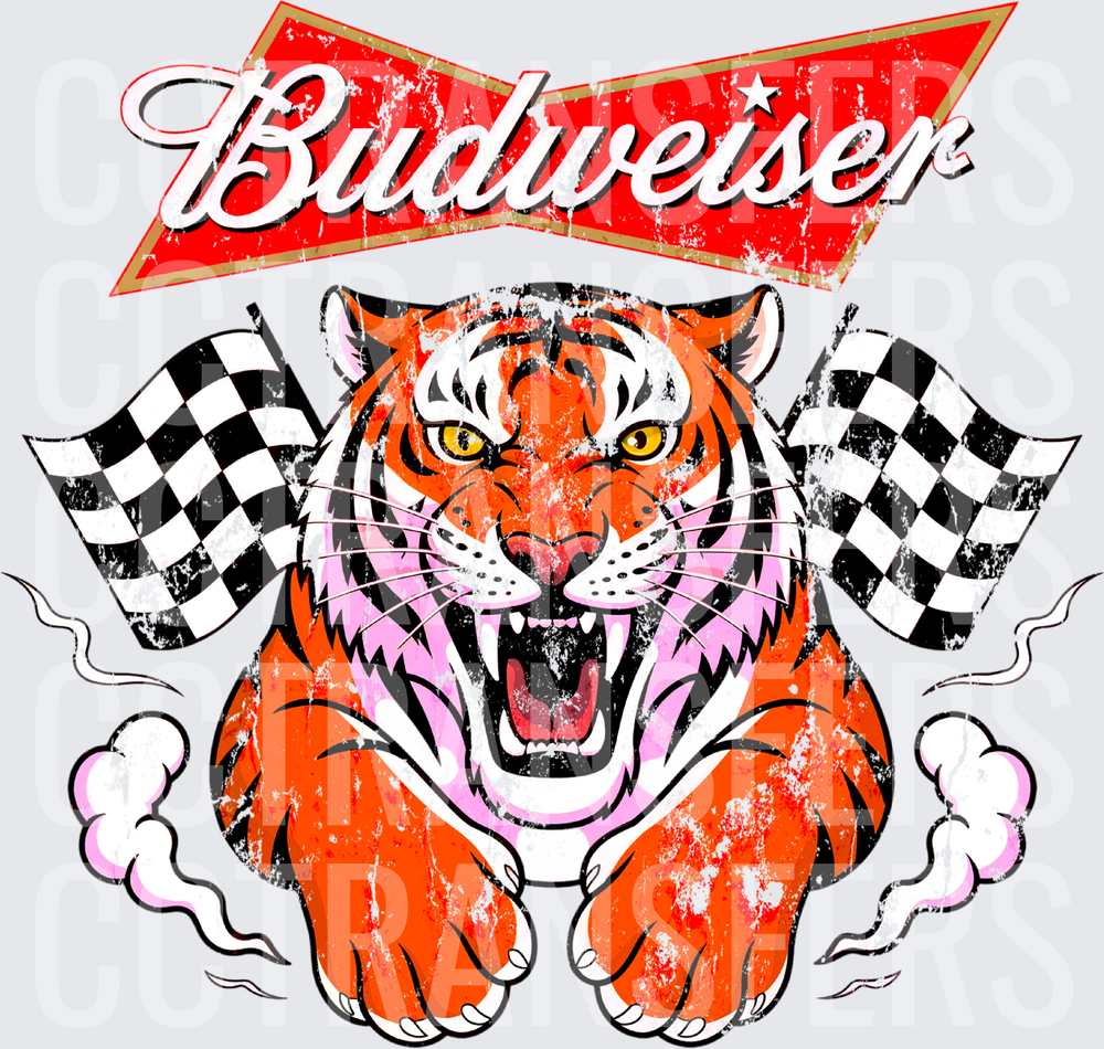 Vintage Roaring Tiger Racing Checkered Flags Beer Logo (DTF)