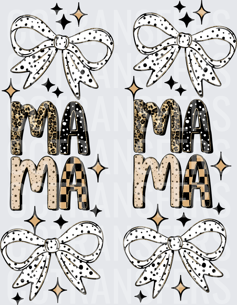 Mama Mixed Pattern Polka Dot Bow Sparkle Design x2 (DTF)