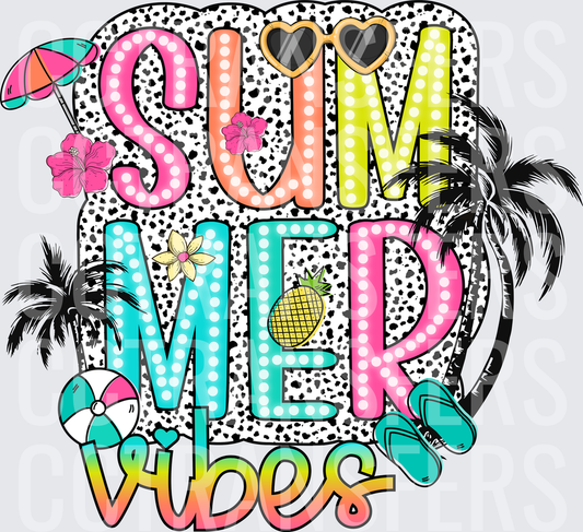 Summer Vibes Marquee Letters Dalmatian Print Tropical (DTF)