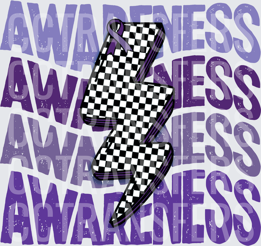 Purple Awareness Checkered Lightning Bolt Ribbon (DTF)