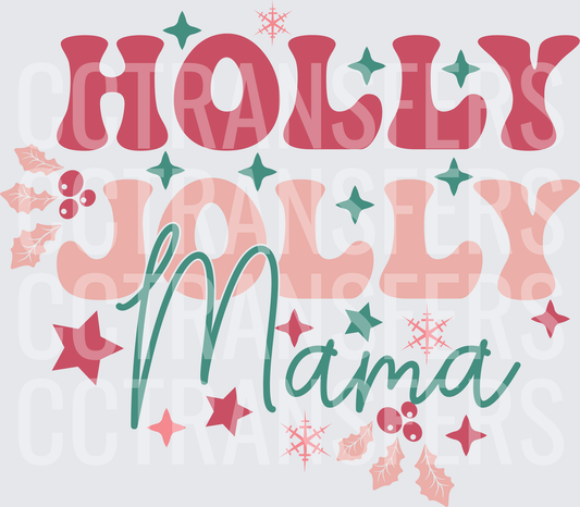 Holly Jolly Mama Retro Christmas Holiday Design (DTF)