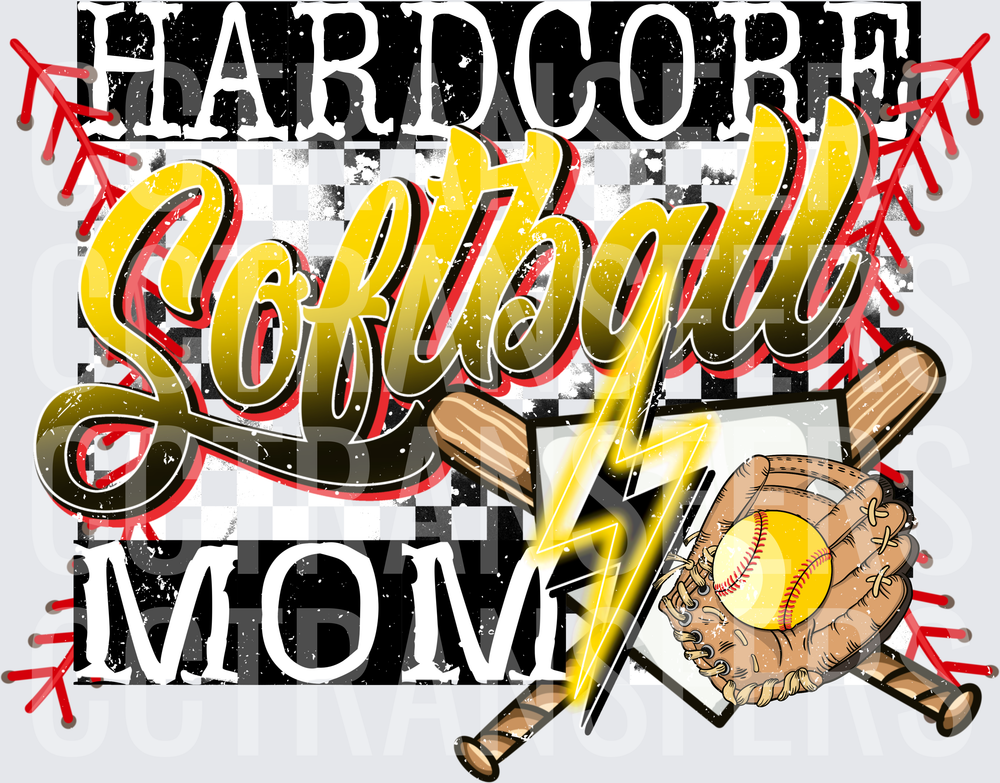 Hardcore Softball Mom Crossed Bats Glove Lightning Bolt (DTF)