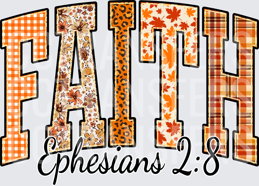 Faith Ephesians 2:8 Fall Patchwork Varsity Letters (DTF)