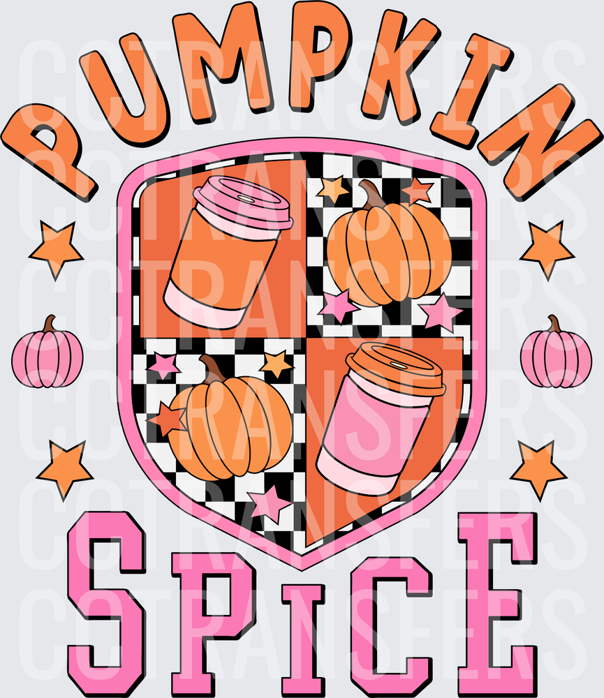 Pumpkin Spice Checkered Shield Fall Coffee Cup (DTF)