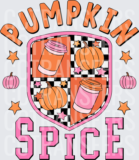 Pumpkin Spice Checkered Shield Fall Coffee Cup (DTF)