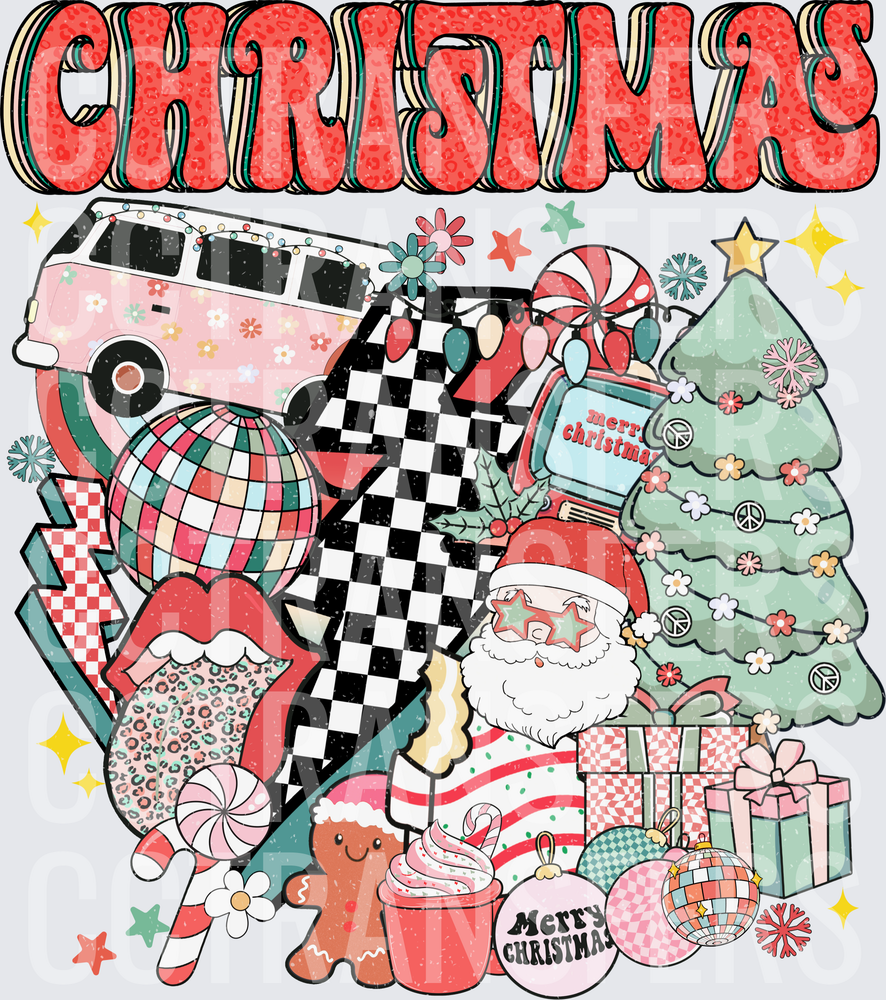 Retro Groovy Christmas Collage Merry Christmas (DTF)