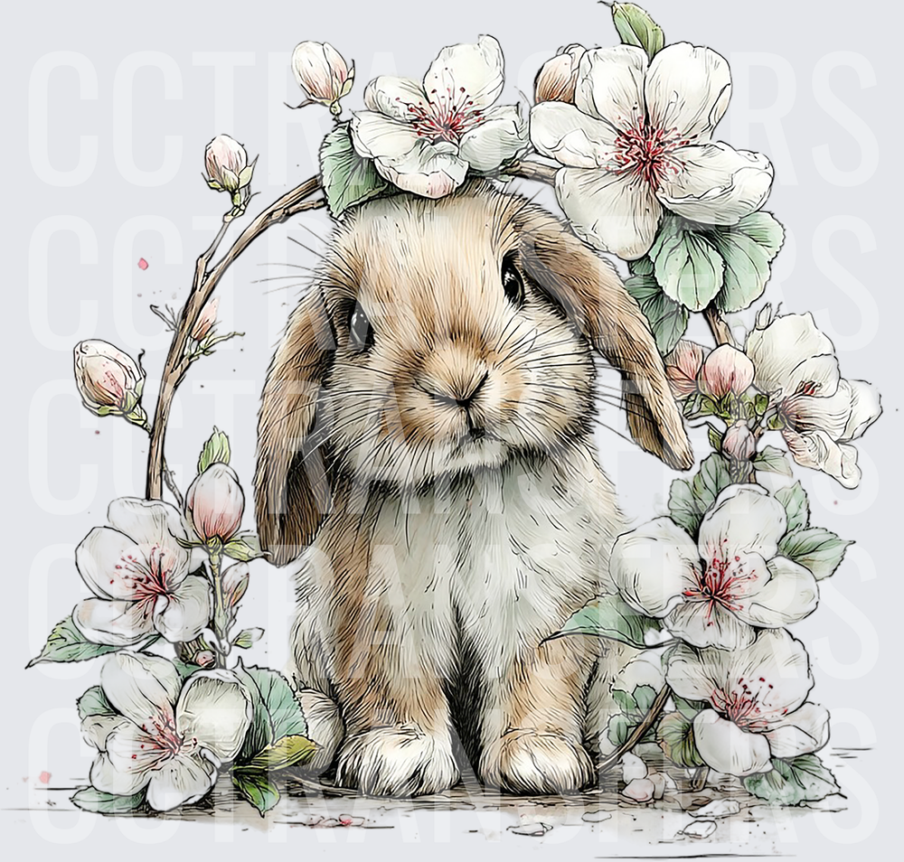 Lop Ear Bunny Surrounded by Spring Blossoms (DTF)