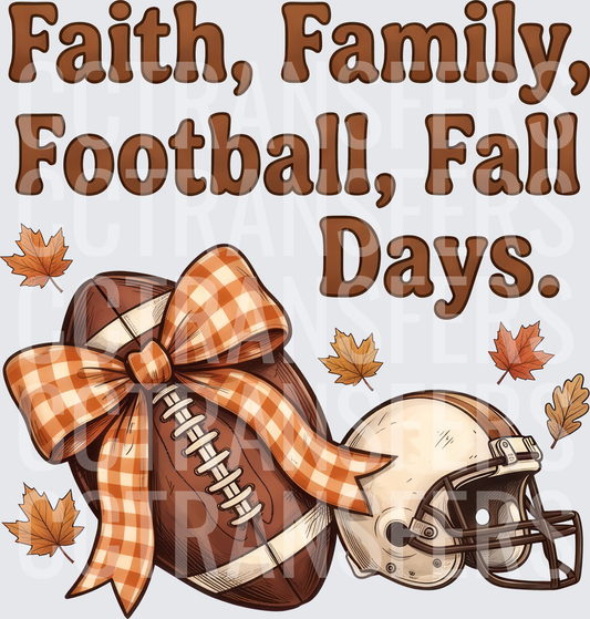 Faith Family Football Fall Days Gingham Bow Autumn Leaves (DTF)