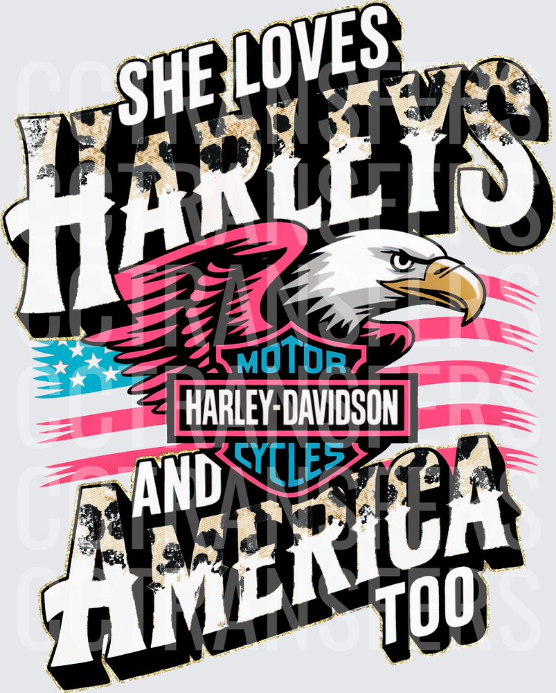 She Loves Harleys And America Too Leopard Eagle (DTF)