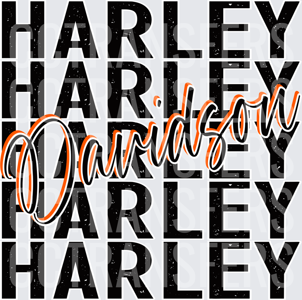 Stacked Bold Distressed Text Orange Script (DTF)