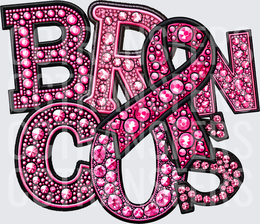Pink Rhinestone Broncos Breast Cancer Awareness Ribbon (DTF)