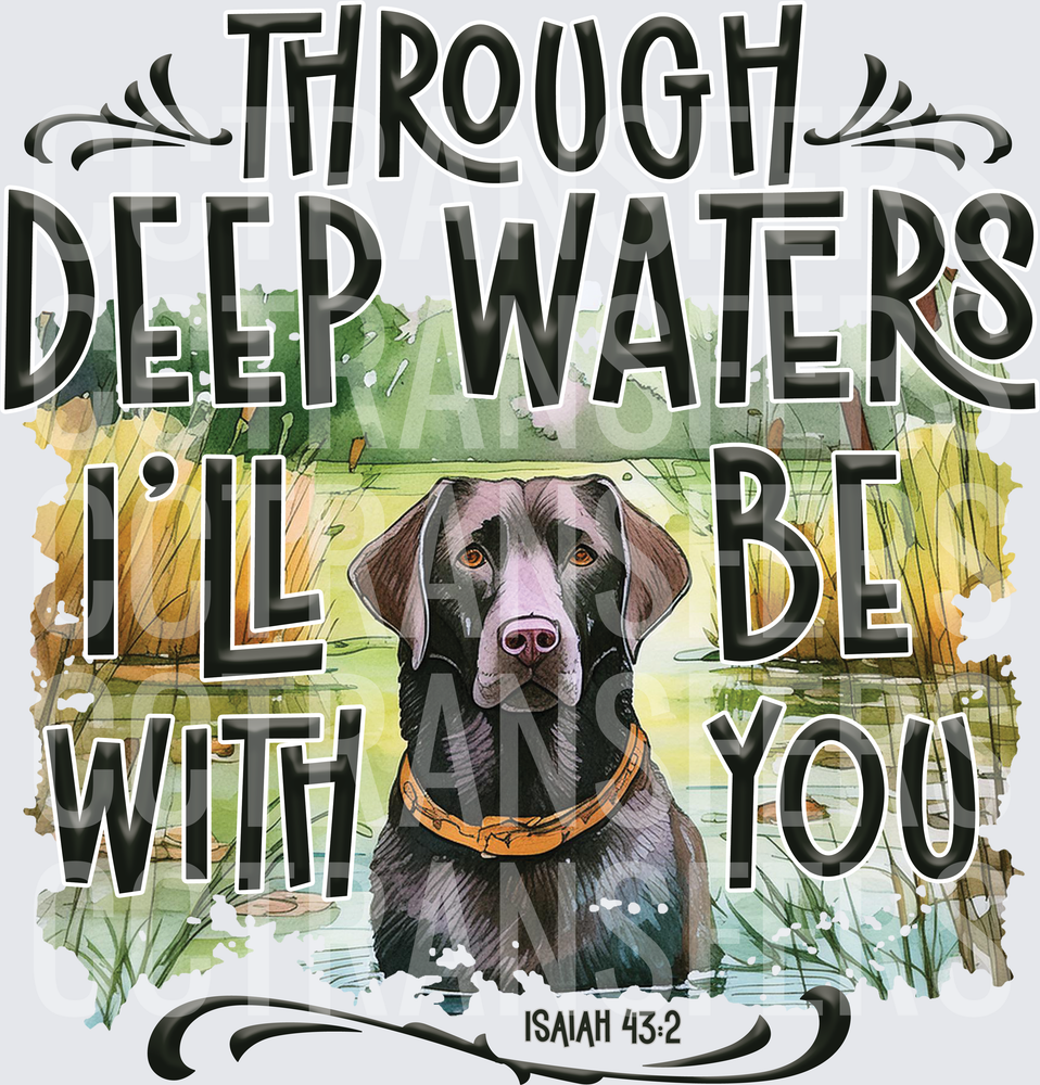 Through Deep Waters I'll Be With You Chocolate Lab Isaiah 43:2 (DTF)