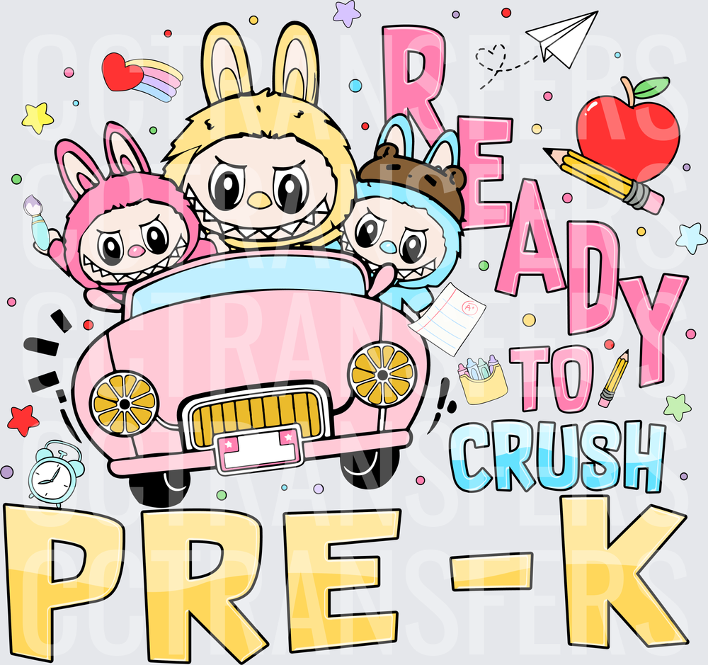 Ready To Crush Pre-K Cartoon Kids In Pink Car (DTF)