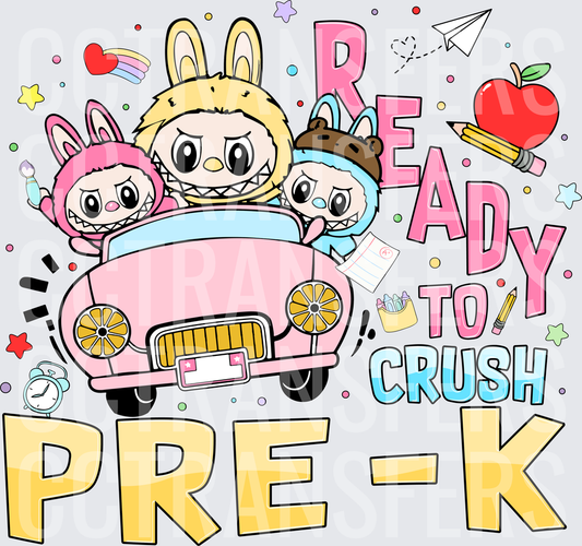 Ready To Crush Pre-K Cartoon Kids In Pink Car (DTF)