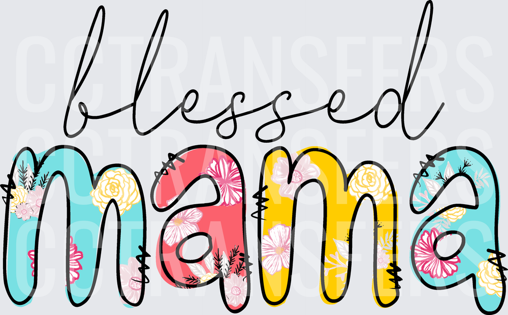 Blessed Mama Floral Colorful Letter Design (DTF)
