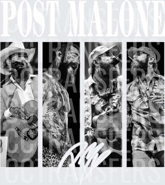 Black and White Tattooed Bearded Musician Four Panel Collage (DTF)