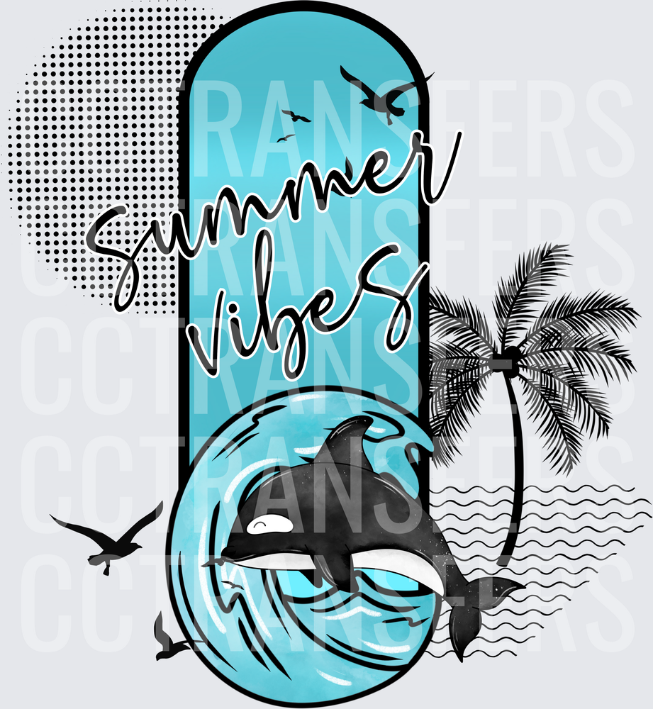 Summer Vibes Orca Whale Ocean Wave Palm Tree (DTF)