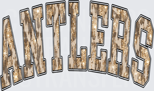 Antlers Arched Varsity Glitter Cowhide Letters (DTF)