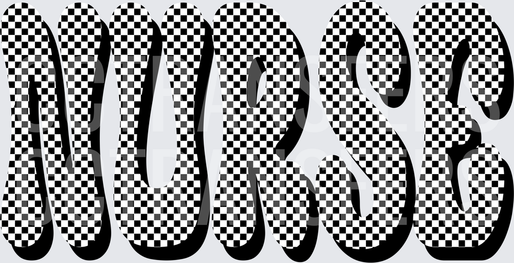 Nurse Bold Checkered Black White Letter Design (DTF)