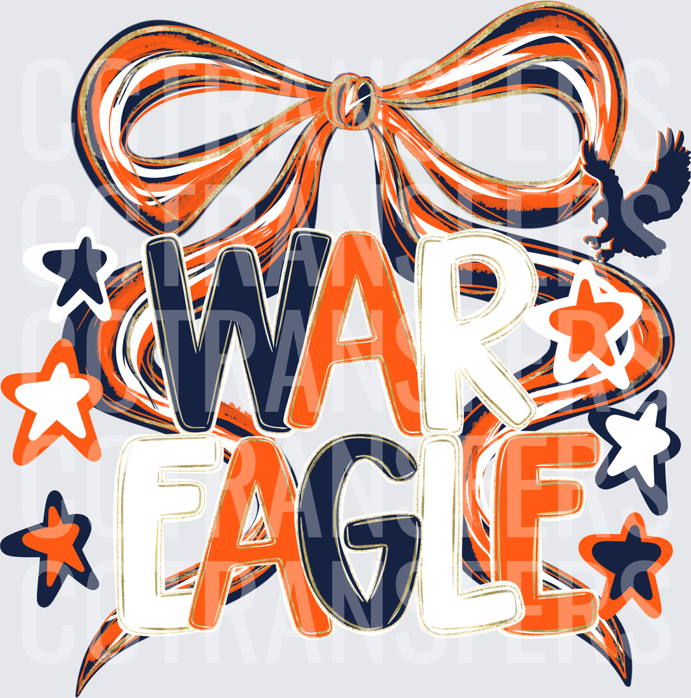 War Eagle Bold Text Bow Stars Eagle Silhouette (DTF)