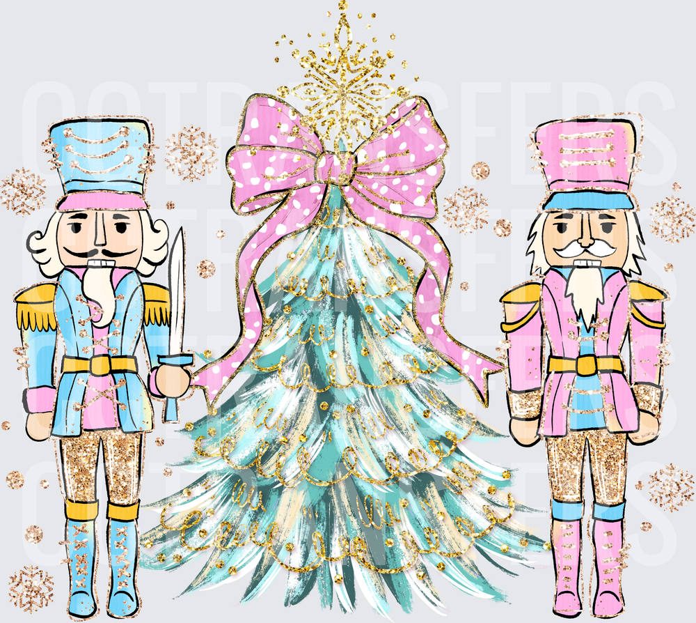Glam Nutcracker Soldiers Flanking Teal Christmas Tree (DTF)