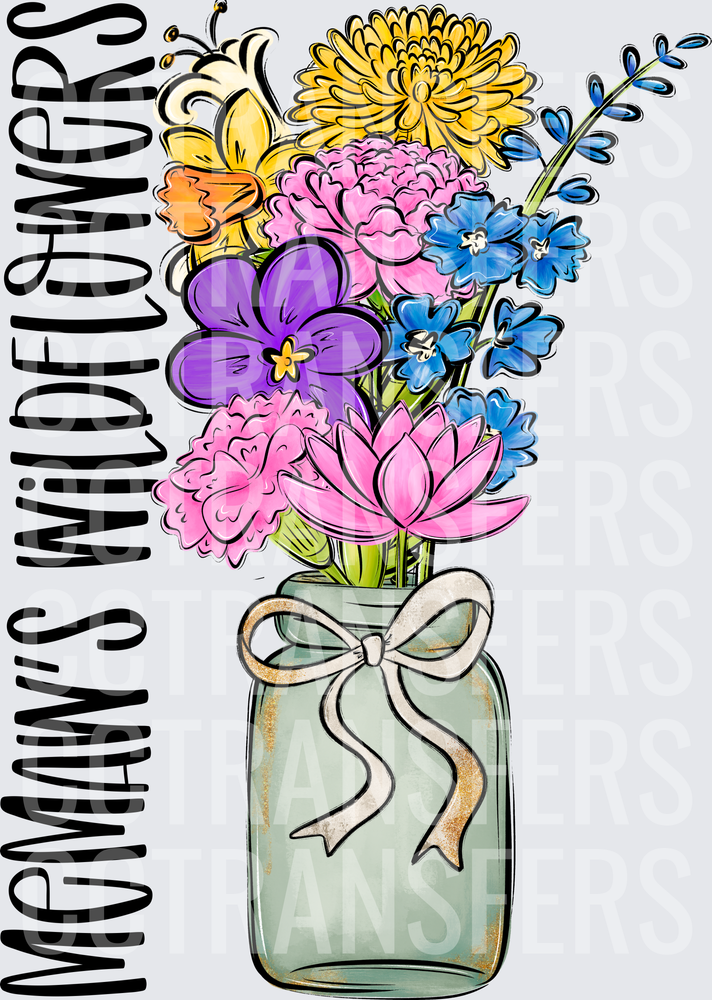 MeMaw's Wildflowers Mason Jar Bouquet with Bow (DTF)