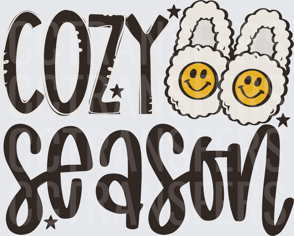 Cozy Season Smiley Face Fuzzy Slippers (DTF)