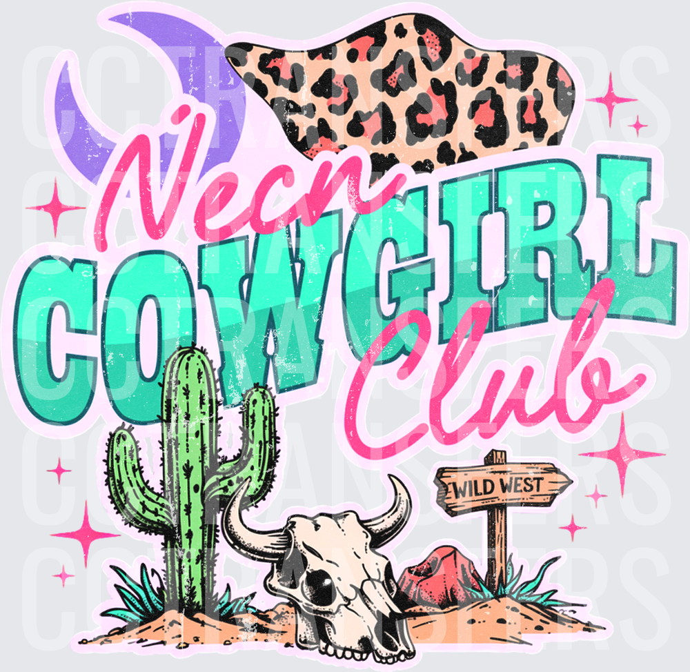 Neon Cowgirl Club Wild West Desert Skull Cactus (DTF)