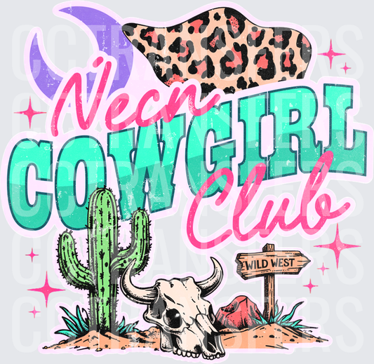 Neon Cowgirl Club Wild West Desert Skull Cactus (DTF)