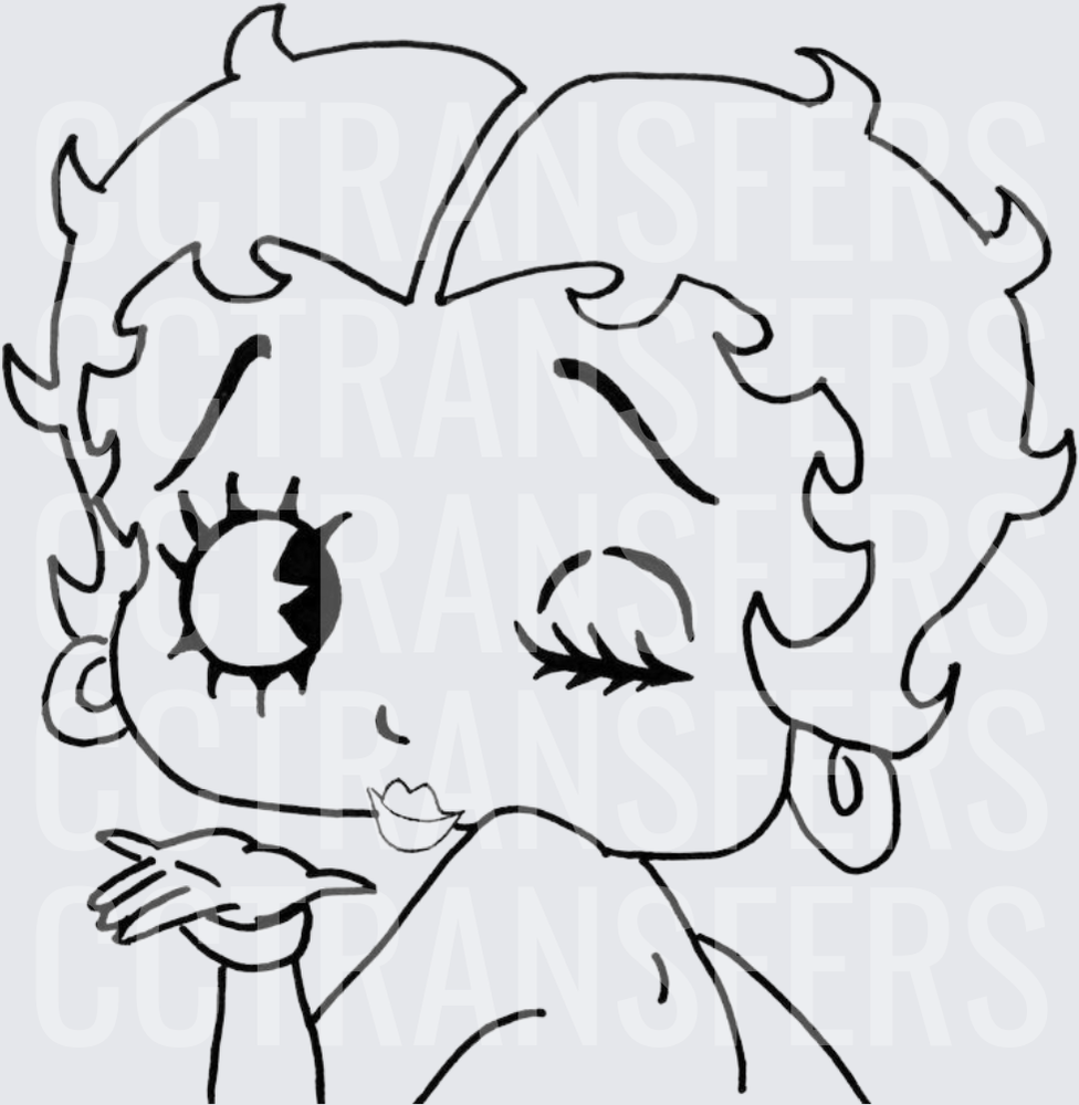 Vintage Cartoon Girl Winking Blowing a Kiss Line Art (DTF)