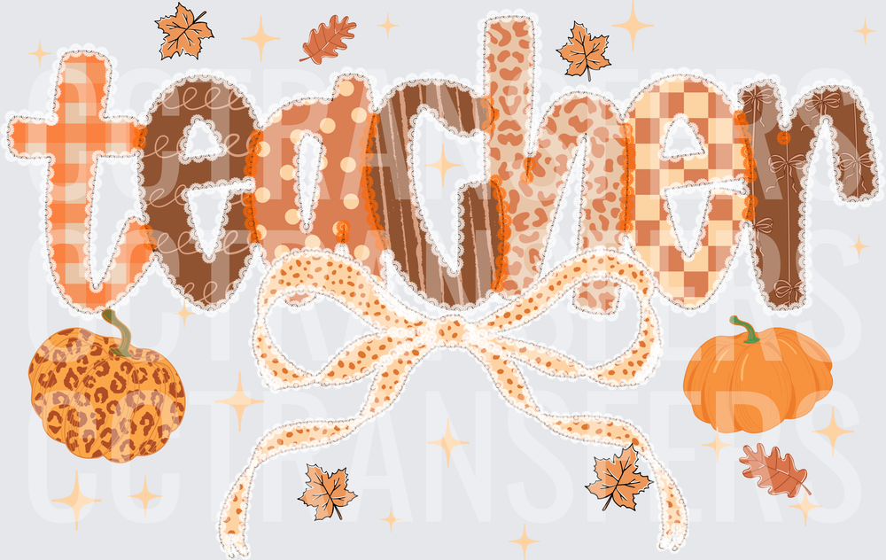 Fall Patterned Teacher Bow Pumpkin Autumn Leaves (DTF)