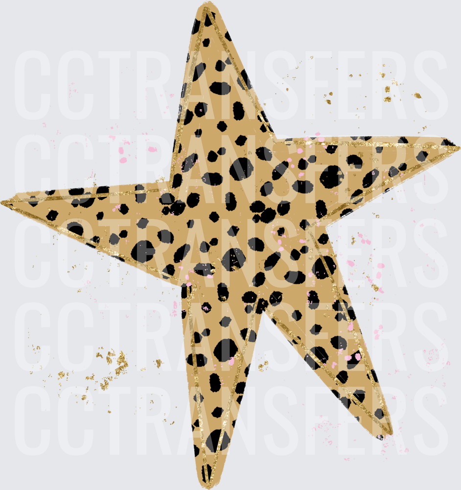 Leopard Print Star with Gold and Pink Splatter (DTF)
