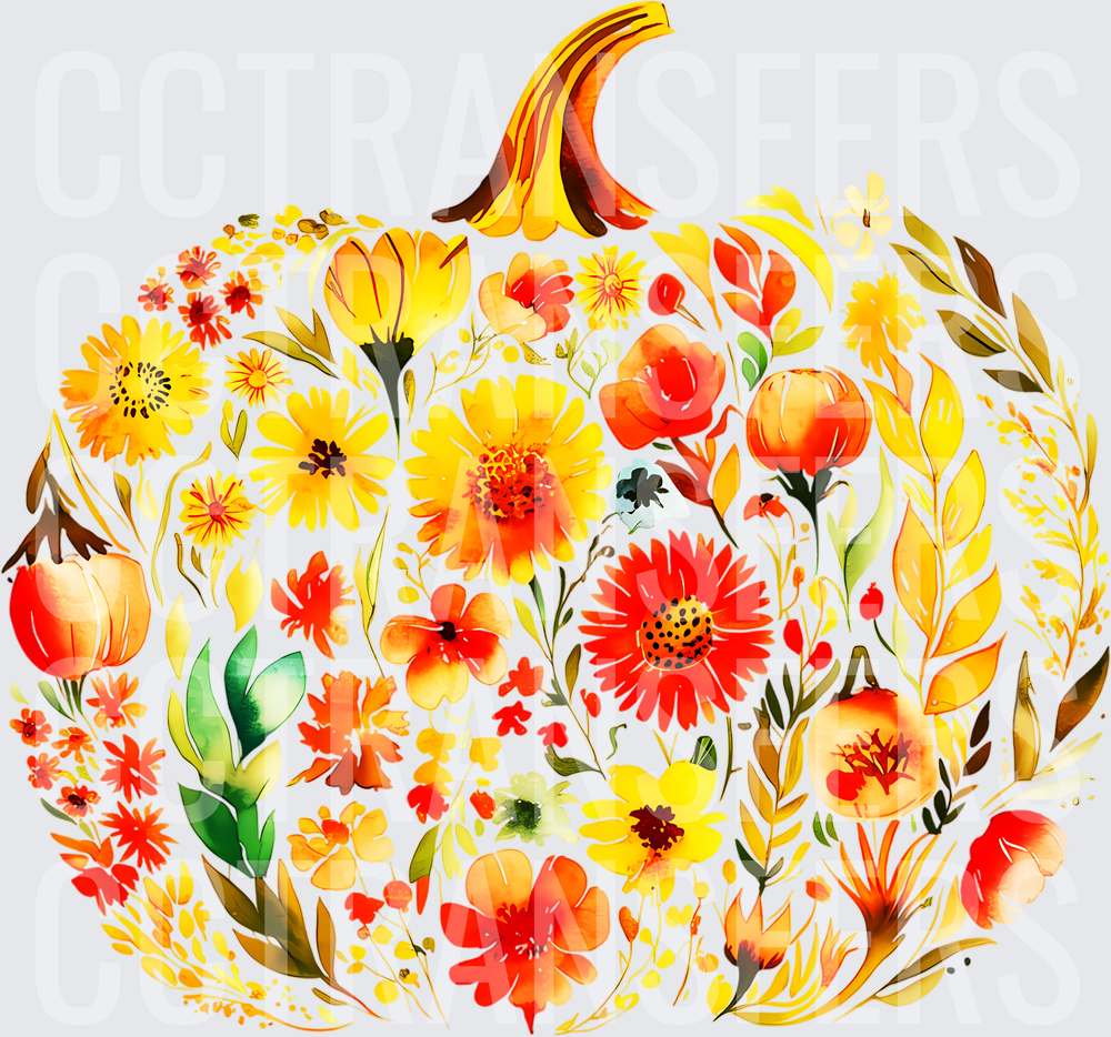 Watercolor Floral Pumpkin Autumn Wildflowers (DTF)