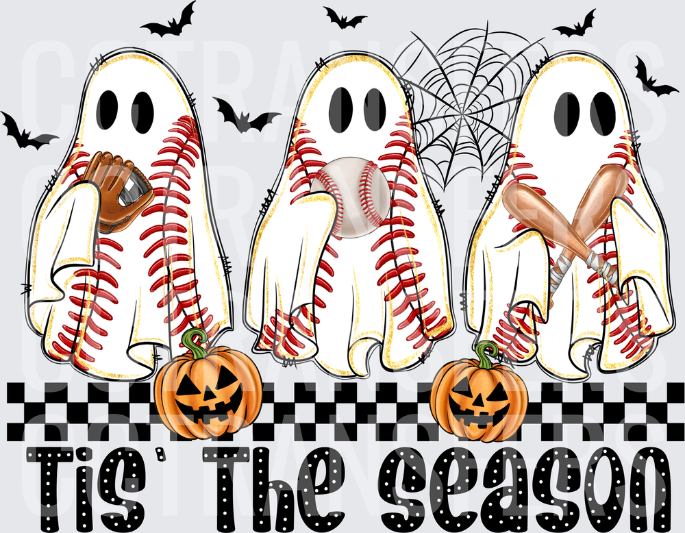 Tis The Season Halloween Baseball Ghosts with Bats (DTF)