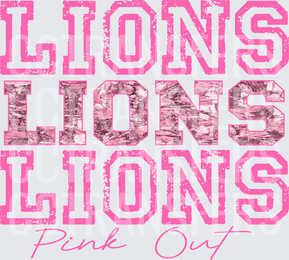 Lions Lions Lions Pink Out Stacked Varsity Pink Camo (DTF)