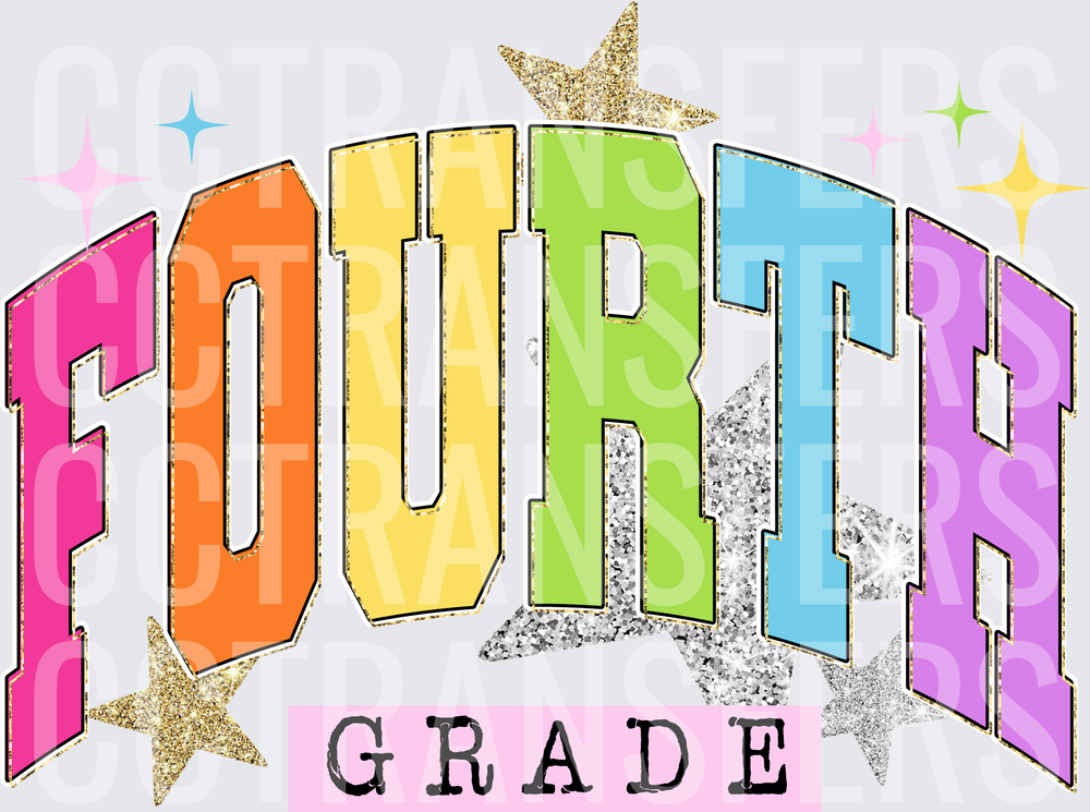 Colorful Varsity Arch Fourth Grade Glitter Stars (DTF)