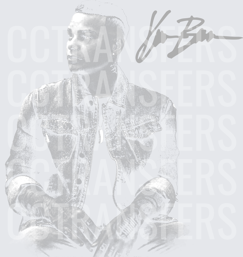 Grayscale Man in Denim Jacket with Signature (DTF)