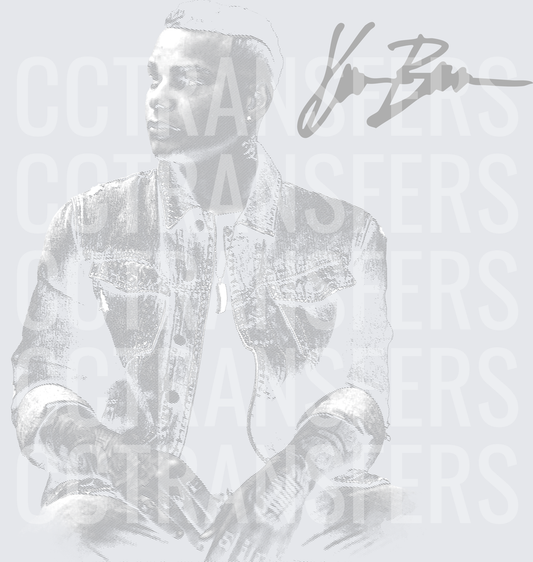Grayscale Man in Denim Jacket with Signature (DTF)