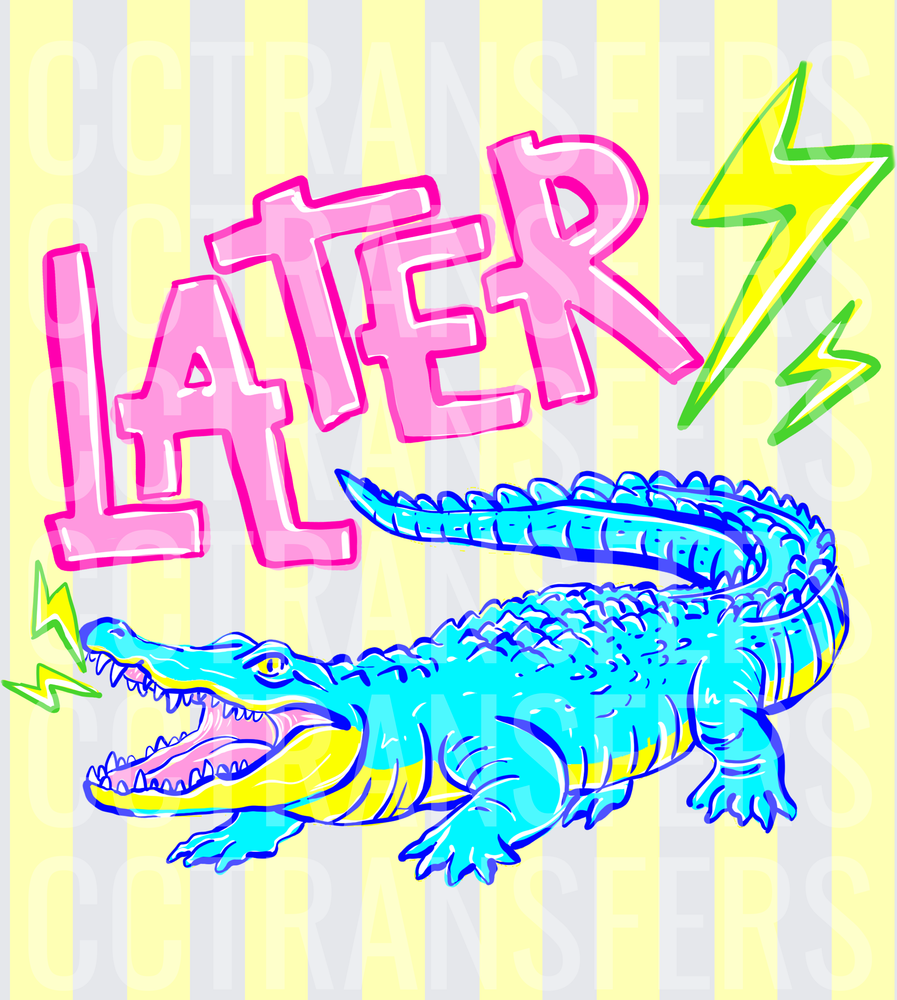 Later Alligator Neon Pop Art Lightning Bolt Design (DTF)